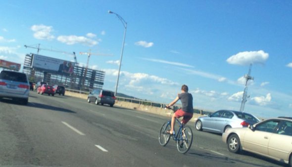 Bicyclist on I-93