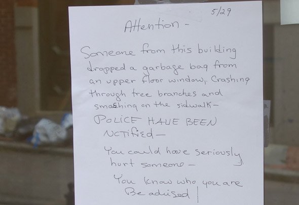 A note to somebody who tossed garbage out of a window on Beacon Hill