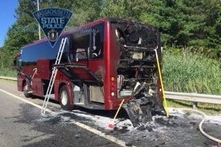Bus that was on fire on the Massachusetts Turnpike in Framingham