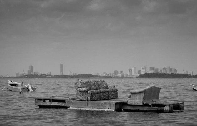 Couches floating in Boston Harbor