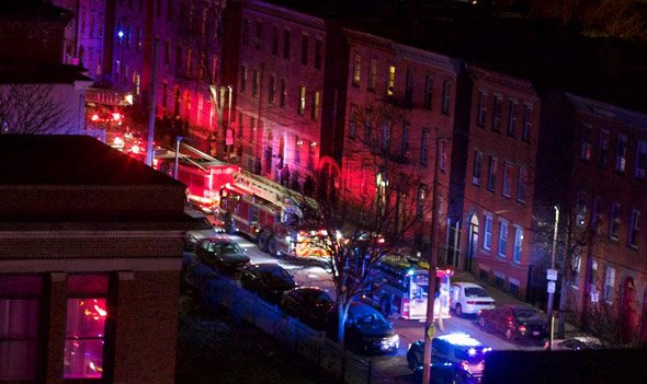Scene of fire on Frankfort Street in East Boston