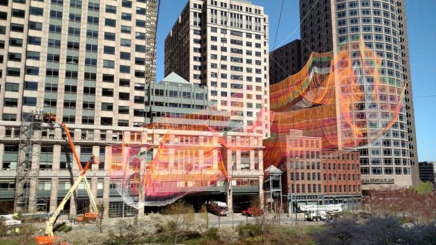 New sculpture going up above the Rose Kennedy Greenway