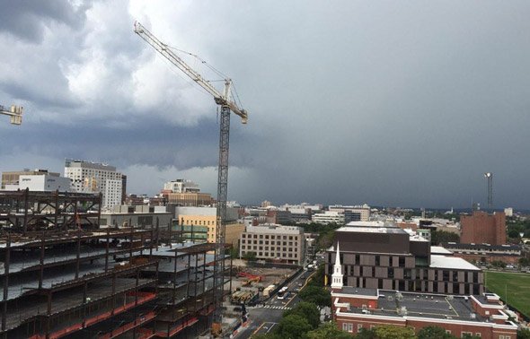 Ominous clouds over Kendall Square in Cambridge