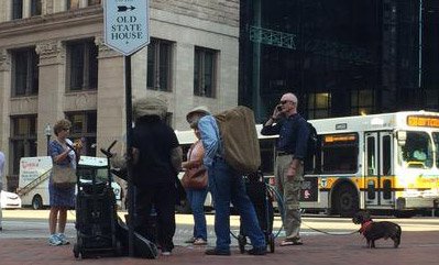 Musician tries to muscle Keytar Bear off downtown corner
