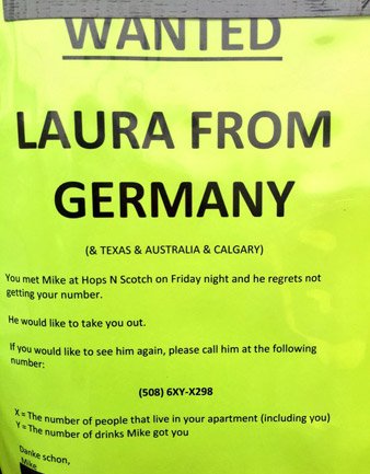Message to Laura from Germany in Coolidge Corner