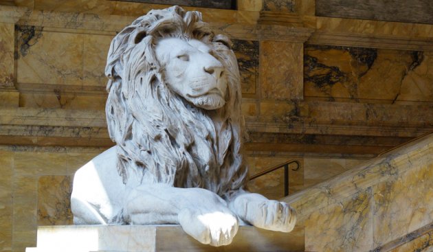 Lion inside the Boston Public Library in Copley Square