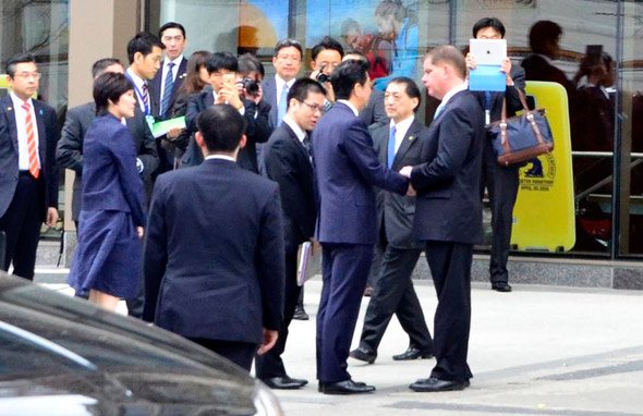 Japanese prime minister and Marty Walsh in the Back Bay