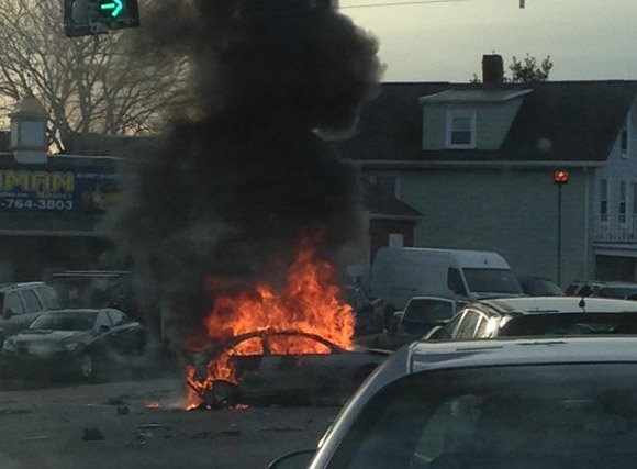 Car fire on Highland Avenue in Somerville