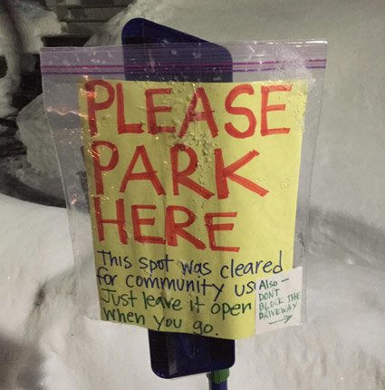 Sign in Jamaica Plains says: Please park here