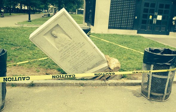 Pope John Paul II monument tumbled over on Boston Common