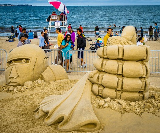 Robot sand sculpture on Revere Beach