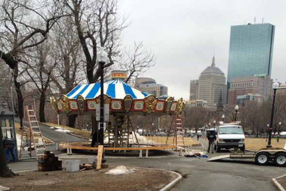 Carousel being installed on Boston Common