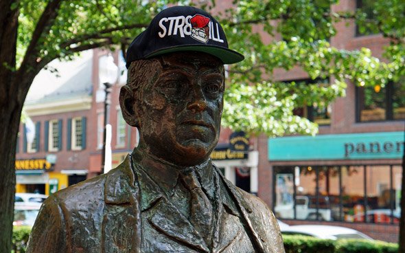 James Michael Curley wearing a snapback in downtown Boston