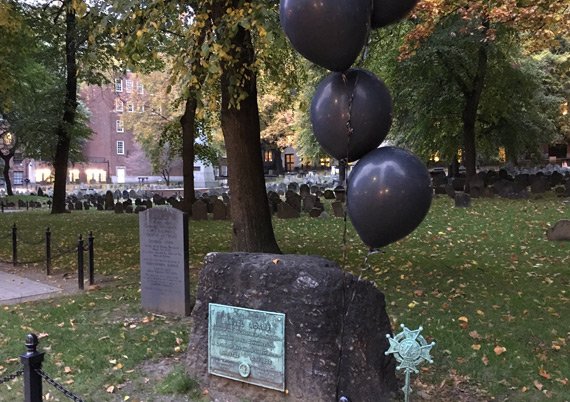 Protest balloons at Sam Adams grave in Boston