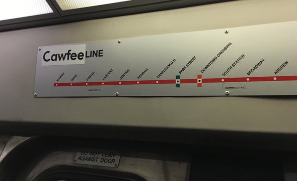 Cawfee sign on the Red Line