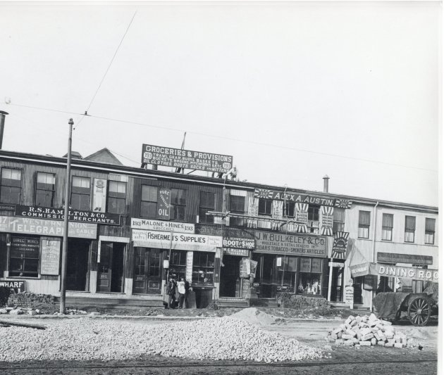 Street scene including a Western Union telegraph office in old Boston