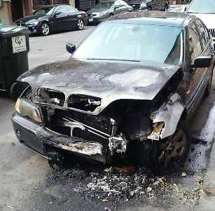 Burned out BMW in the North End