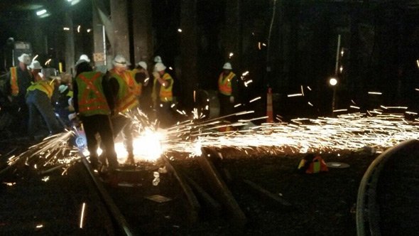 MBTA workers repair busted switch near Park Street on the Green Line