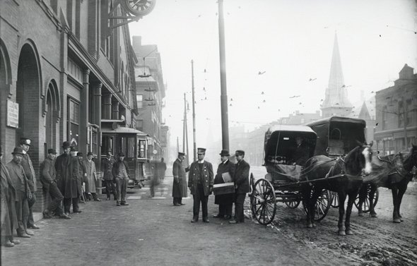 Men with horses in old Boston