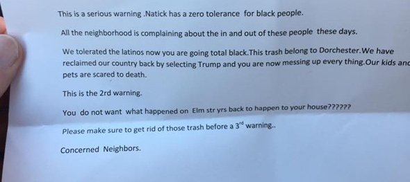 Threat letter in Natick