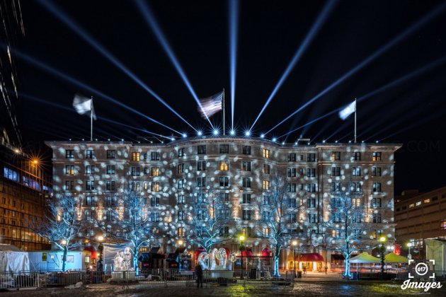 Copley Plaza Hotel lit up for New Year's Eve