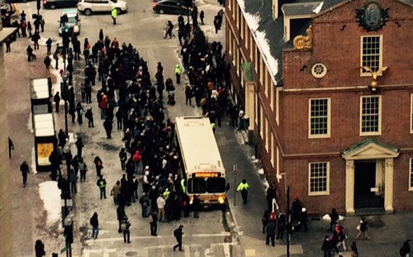Old State House crowding for a Blue Line substitute bus