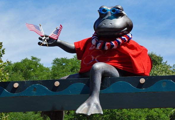 A frog rooting for the US Olympic team in Boston
