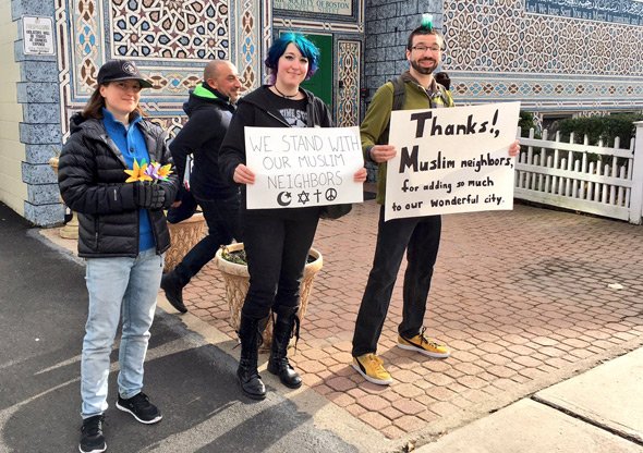 Outside the Islamic Society of Boston mosque in Cambridge