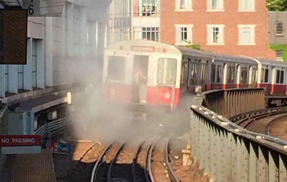 Smoke on the tracks at Charles/MGH on the Red Line