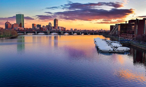 Serene sunset over the Charles River and the Back Bay
