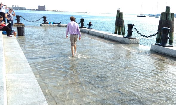 Long Wharf in Boston flooded by king tide