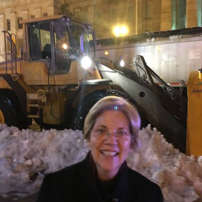 Sen. Warren with a Massachusetts snow plow