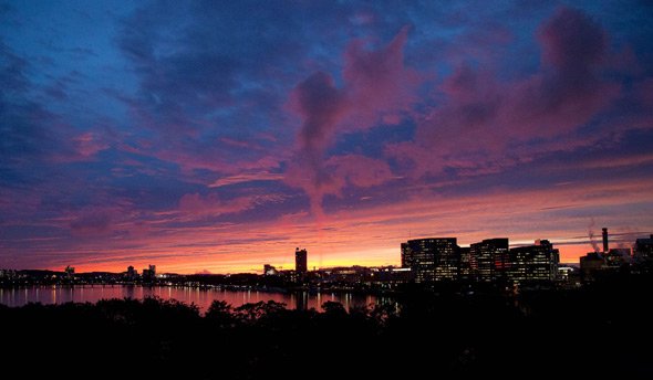 Red sunset over the Charles River