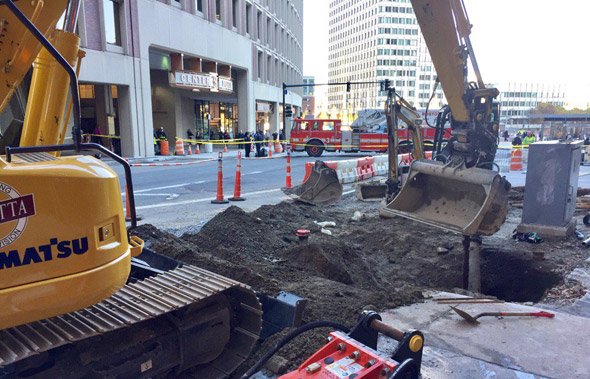 Where workers punctured a gas main in downtown Boston