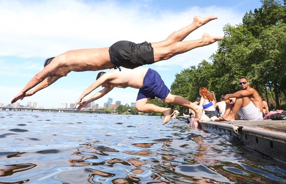 Jumping into the Charles River on Sunday