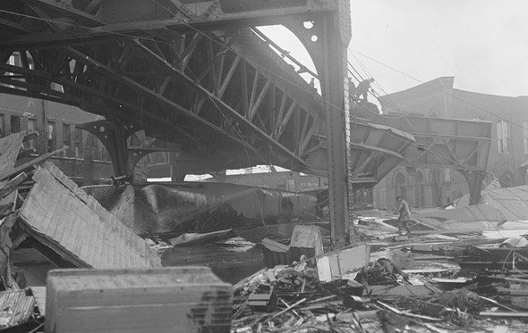 Twisted subway tracks after Great Molasses Flood of 1919