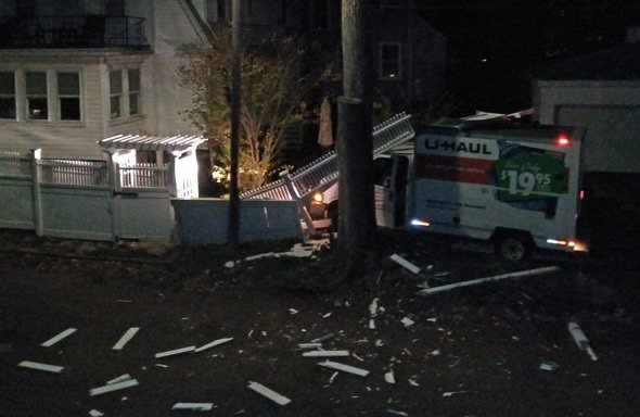 Crashed U-Haul in Roslindale