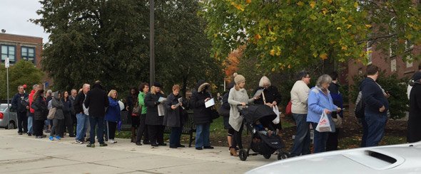 Line to vote in West Roxbury