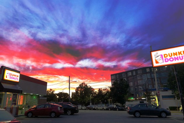 Sunset over a Dunkin' Donuts in Allston