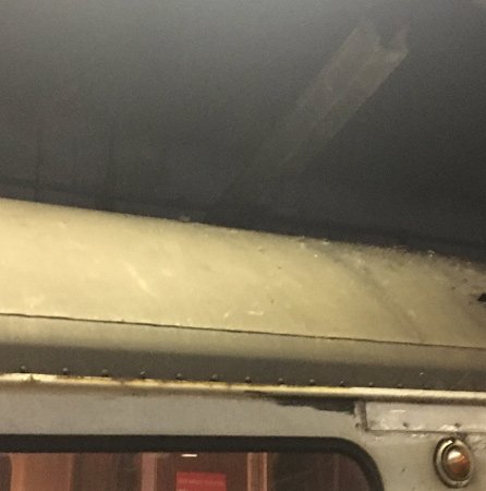 Fallen ceiling beam at Back Bay on the Orange Line