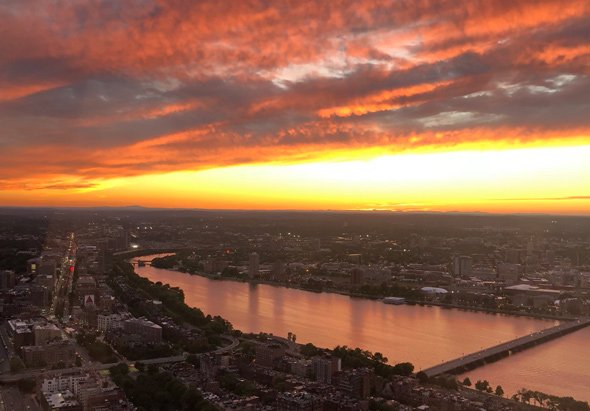 Fiery sunset over the Charles River