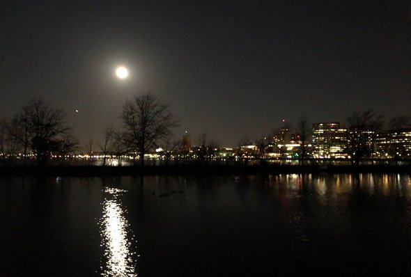 Full moon over the Charles River Esplanade