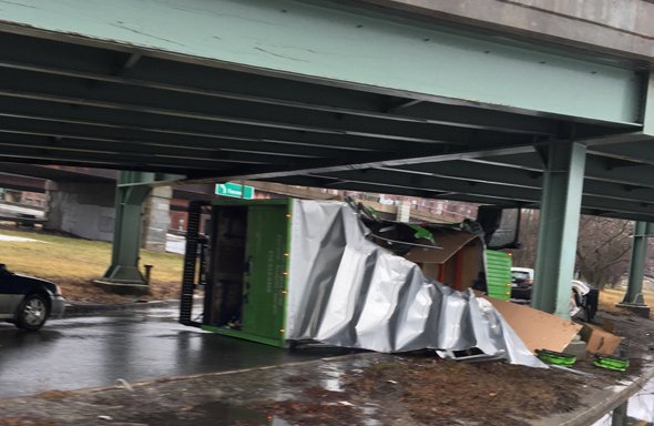 Destroyed truck on Storrow Drive