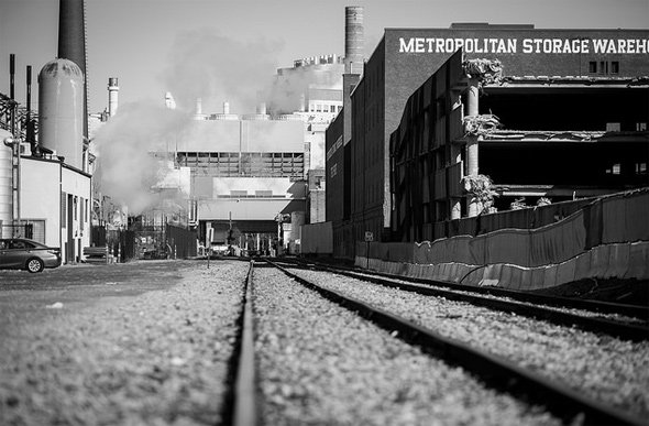 Along the train tracks in east Cambridge