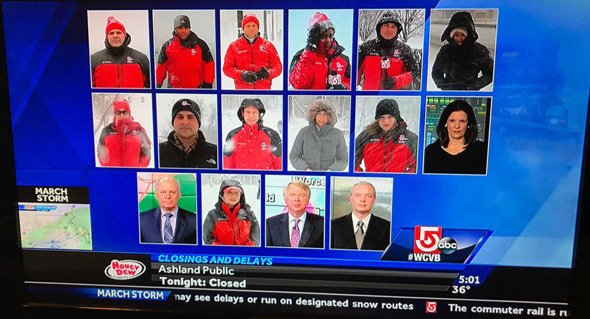 16 Channel 5 reporters and weather people on screen at once