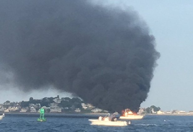 Boat on fire off Hull