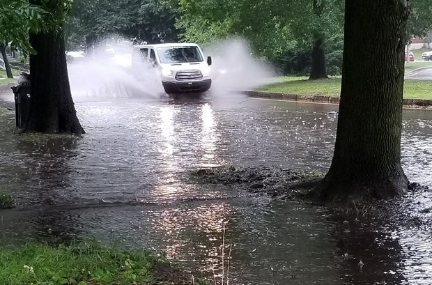 Flooded Alewife Brook Parkway in Somerville