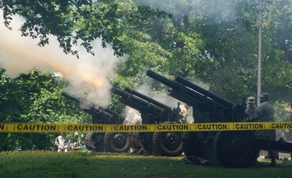 Army Howitzers being fired on the Common