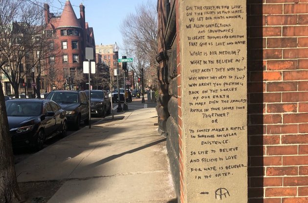 Long poem written on the side of a Back Bay building