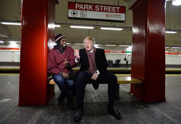Boris Johnson on the Red Line with one of the few other riders during a 2015 blizzard?